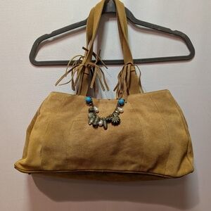 Tan Suede Women's Bag with Fringe Detail